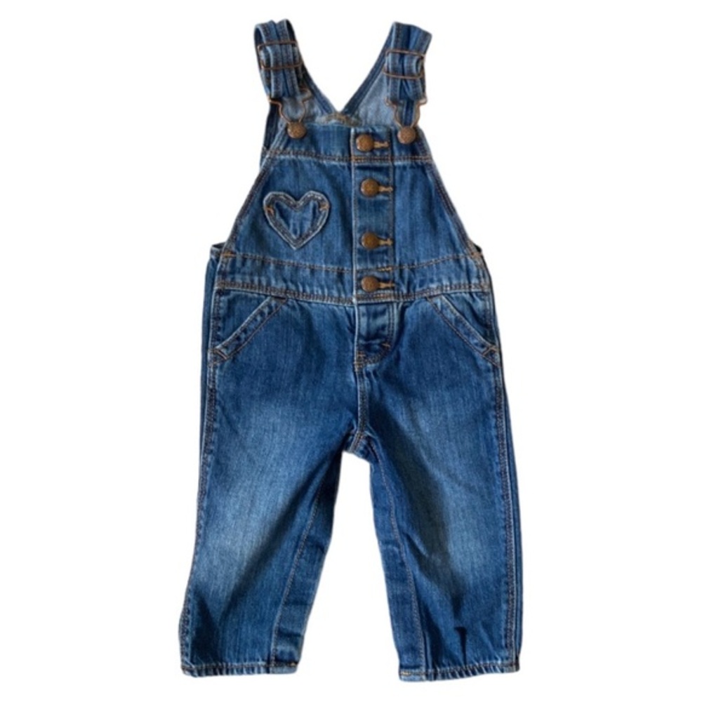 OSHKOSH BGOSH Overalls Heart Denim Romper Jumper Jeans Pants Blue Skinny Bibs